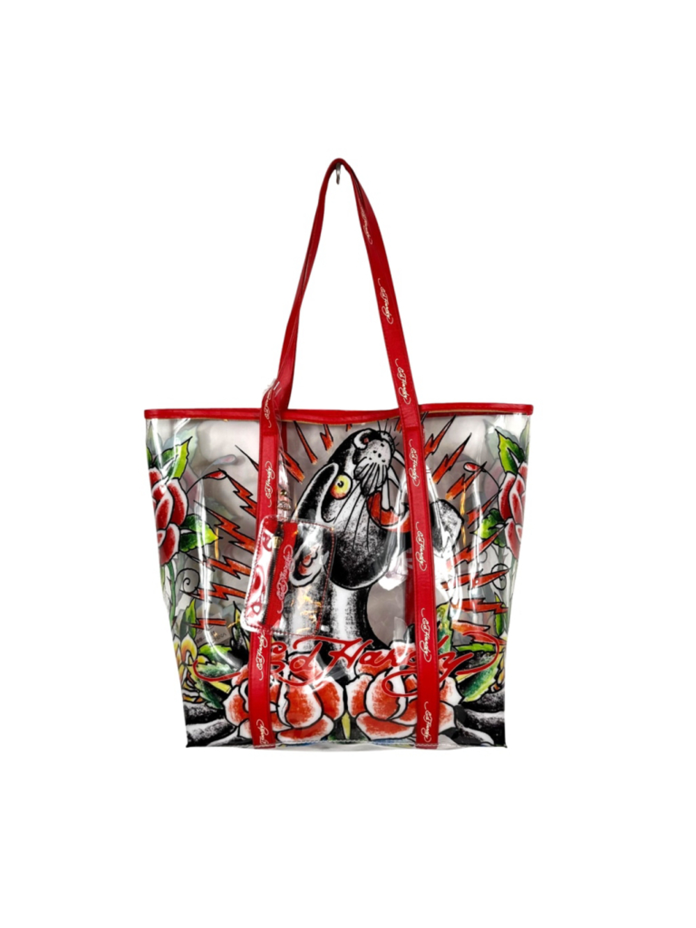 Ed Hardy Clear Tote Bag Panther Rose Flower Graphic Beach Travel Y2K Women's
